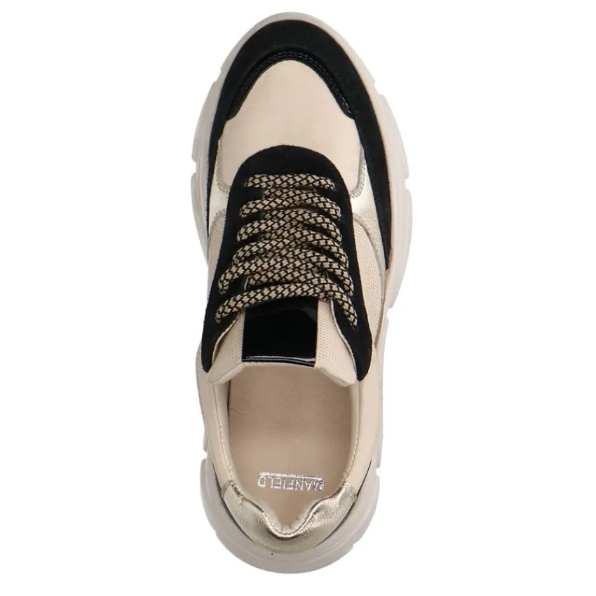 Manfield Zwarte leren sneakers met suède details^DAMES Sneakers