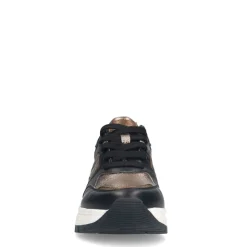 Manfield Zwarte leren sneakers met gouden details^DAMES Sneakers