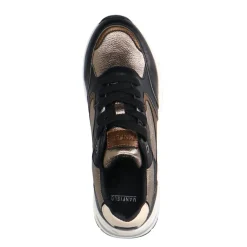 Manfield Zwarte leren sneakers met gouden details^DAMES Sneakers