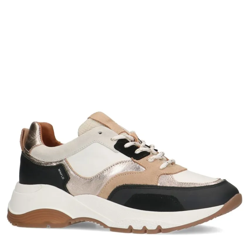 Manfield Zwarte leren sneakers met suède details^DAMES Sneakers
