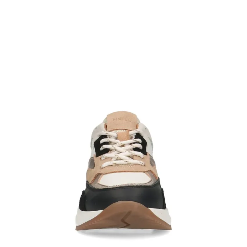 Manfield Zwarte leren sneakers met suède details^DAMES Sneakers