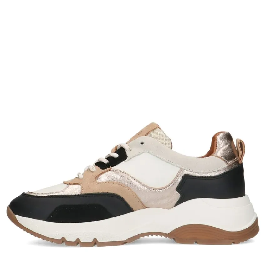 Manfield Zwarte leren sneakers met suède details^DAMES Sneakers