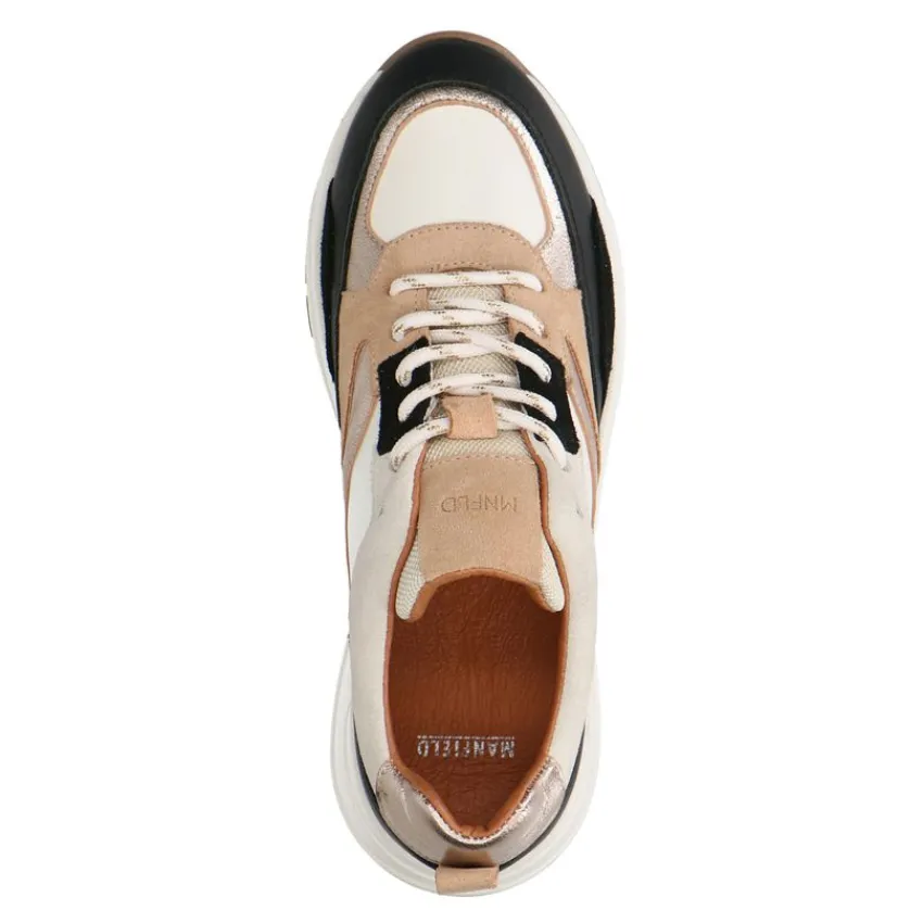 Manfield Zwarte leren sneakers met suède details^DAMES Sneakers