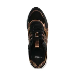 Manfield Zwarte leren sneakers met bruine details^DAMES Sneakers