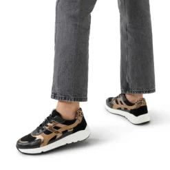 Manfield Zwarte leren sneakers met bruine details^DAMES Sneakers