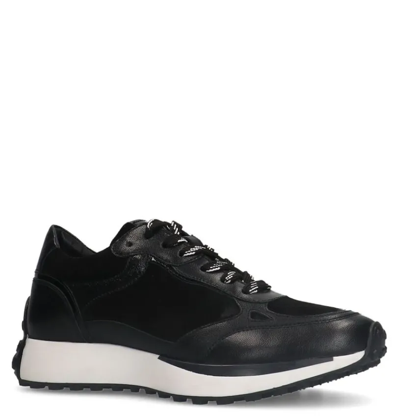 No Stress Zwarte leren sneakers met details^DAMES Sneakers