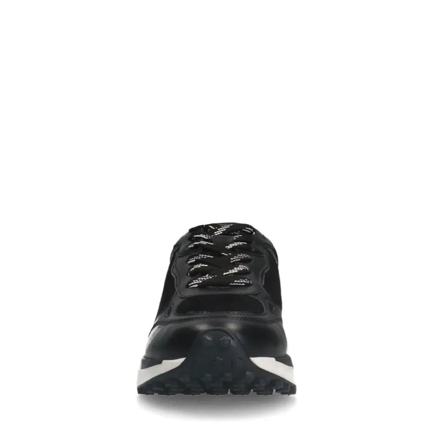 No Stress Zwarte leren sneakers met details^DAMES Sneakers