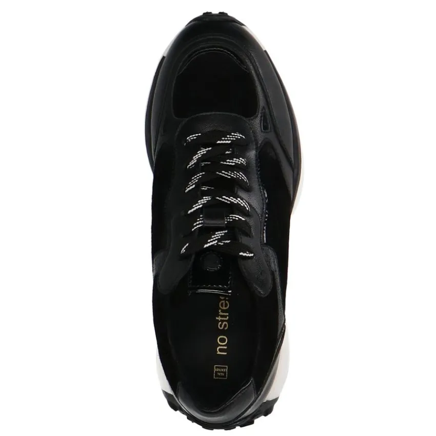 No Stress Zwarte leren sneakers met details^DAMES Sneakers