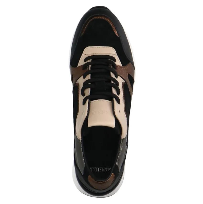 Manfield Zwarte leren sneakers met bronze details^DAMES Sneakers