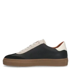 Manfield Zwarte leren sneakers met suède details^DAMES Sneakers
