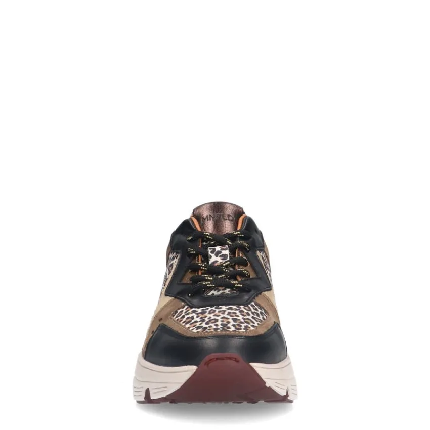 Manfield Zwarte leren sneakers met suède panter details^DAMES Sneakers