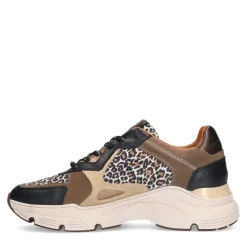 Manfield Zwarte leren sneakers met suède panter details^DAMES Sneakers