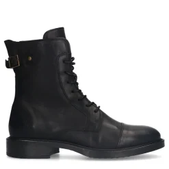 Manfield Zwarte leren veterboots^DAMES Enkellaarsjes