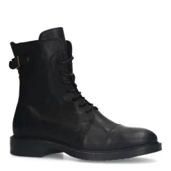 Manfield Zwarte leren veterboots^DAMES Enkellaarsjes