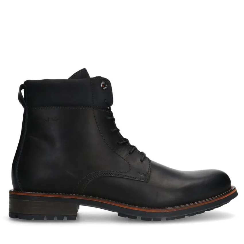 Van Lier Zwarte leren veterboots^Heren Boots