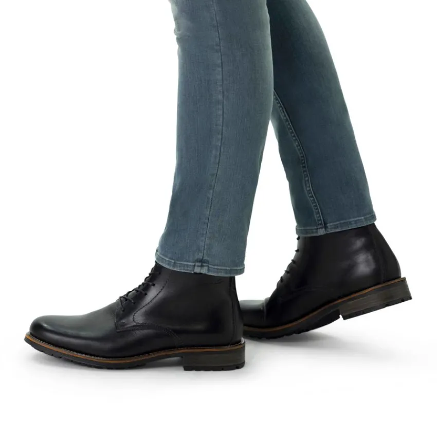 Van Lier Zwarte leren veterboots^Heren Boots