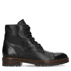 Manfield Zwarte leren veterboots^Heren Boots