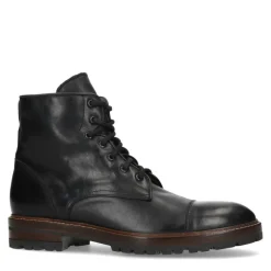 Manfield Zwarte leren veterboots^Heren Boots