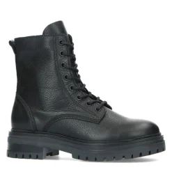 Manfield Zwarte leren veterlaarsjes^DAMES Enkellaarsjes