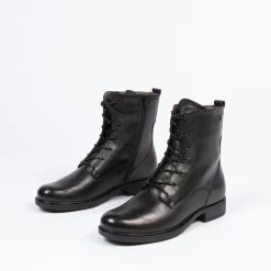 No Stress Zwarte leren veterlaarsjes^DAMES Enkellaarsjes