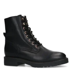 Manfield Zwarte leren veterlaarsjes^DAMES Enkellaarsjes