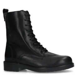 No Stress Zwarte leren veterlaarsjes^DAMES Enkellaarsjes