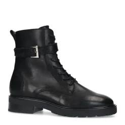 Manfield Zwarte leren veterlaarsjes^DAMES Enkellaarsjes