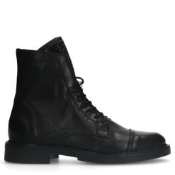 Manfield Zwarte leren veterlaarsjes^DAMES Enkellaarsjes