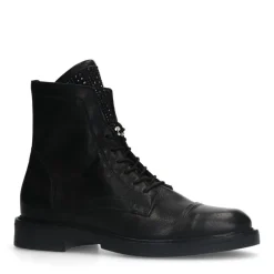 Manfield Zwarte leren veterlaarsjes^DAMES Enkellaarsjes