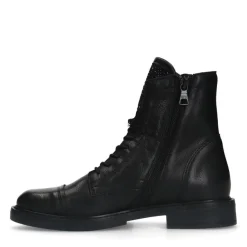 Manfield Zwarte leren veterlaarsjes^DAMES Enkellaarsjes