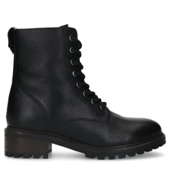 Manfield Zwarte leren veterlaarsjes^DAMES Enkellaarsjes