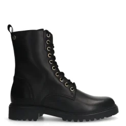 No Stress Zwarte leren veterlaarsjes^DAMES Enkellaarsjes