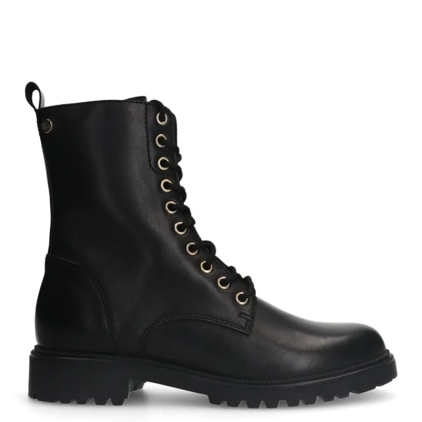 No Stress Zwarte leren veterlaarsjes^DAMES Enkellaarsjes