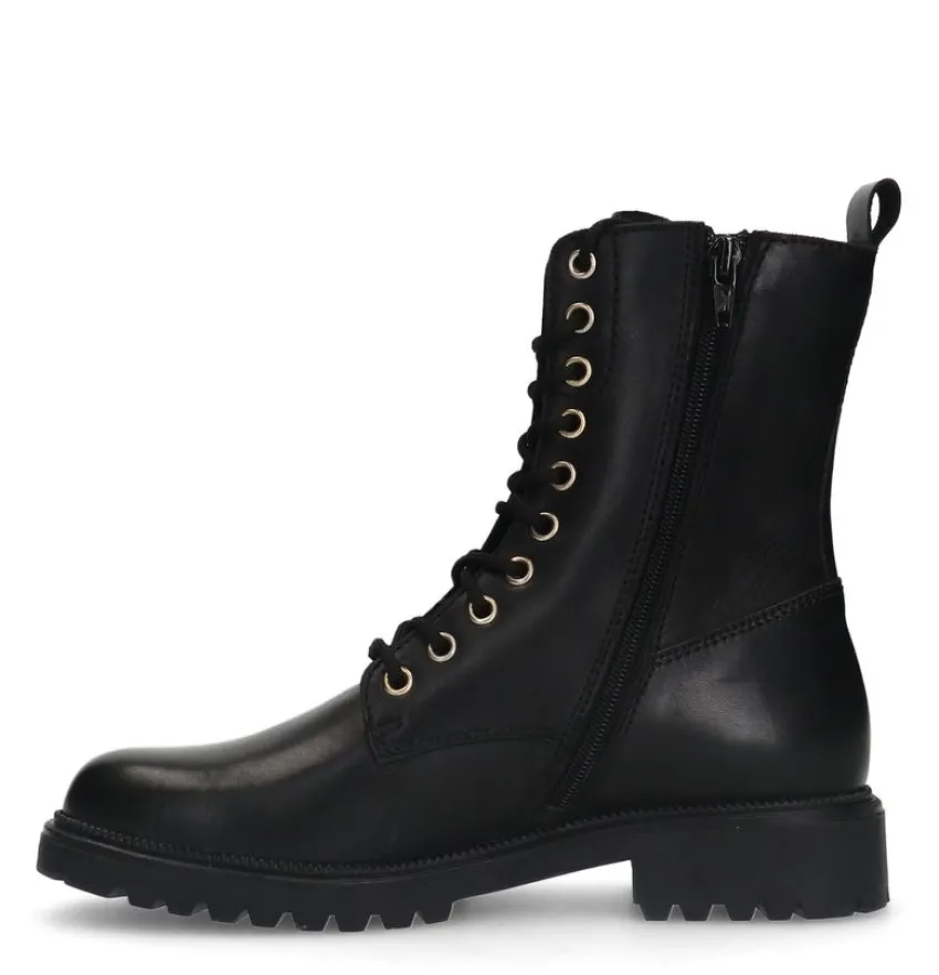 No Stress Zwarte leren veterlaarsjes^DAMES Enkellaarsjes