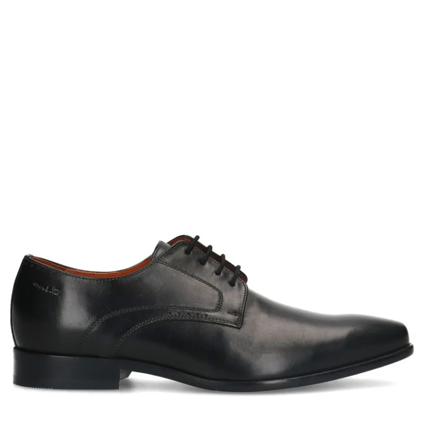 Van Lier Zwarte leren veterschoenen^Heren Veterschoenen