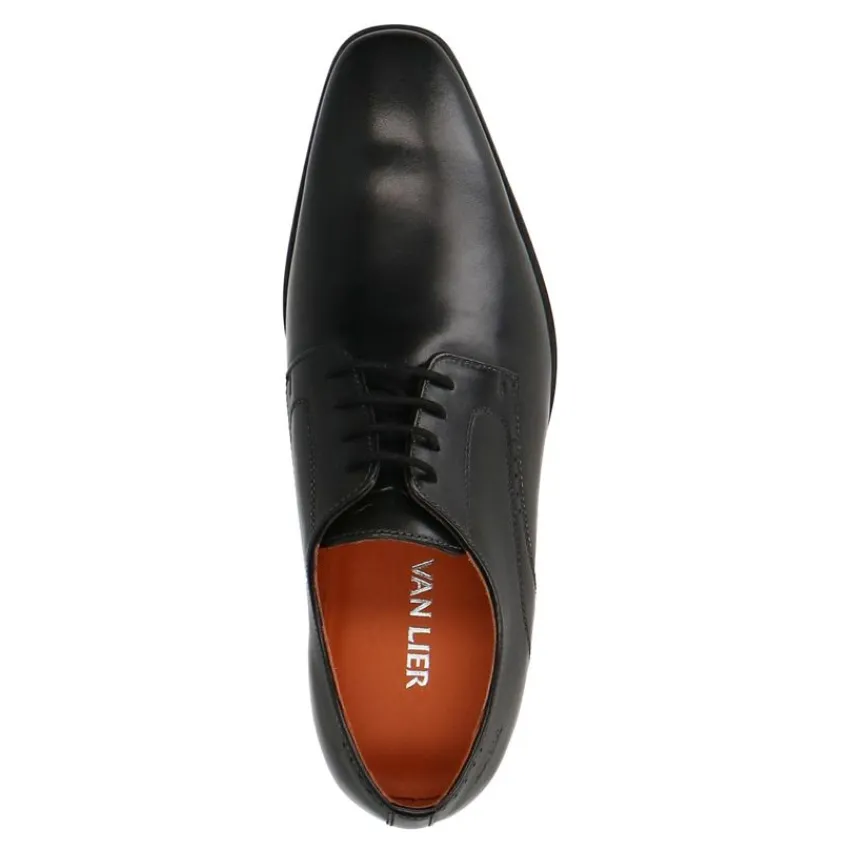 Van Lier Zwarte leren veterschoenen^Heren Veterschoenen
