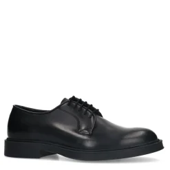 Manfield Zwarte leren veterschoenen^Heren Veterschoenen
