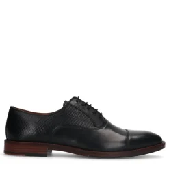 Manfield Zwarte leren veterschoenen^Heren Veterschoenen