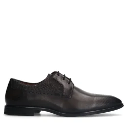 Manfield Zwarte leren veterschoenen^Heren Veterschoenen