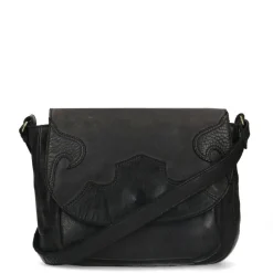 Manfield Zwarte leren western schoudertas^ Schoudertassen