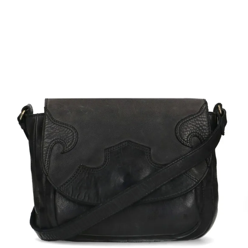 Manfield Zwarte leren western schoudertas^ Schoudertassen