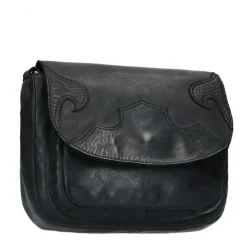 Manfield Zwarte leren western schoudertas^ Schoudertassen