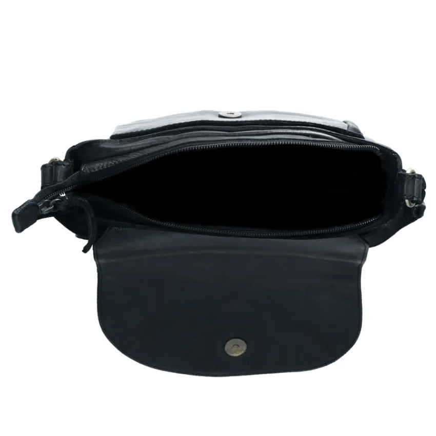 Manfield Zwarte leren western schoudertas^ Schoudertassen