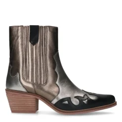 Manfield Zwarte metallic cowboy laarzen^DAMES Enkellaarsjes