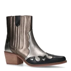 Manfield Zwarte metallic cowboy laarzen^DAMES Enkellaarsjes