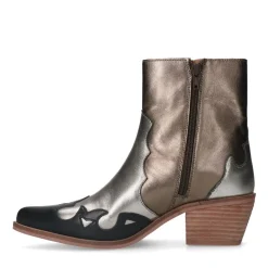 Manfield Zwarte metallic cowboy laarzen^DAMES Enkellaarsjes