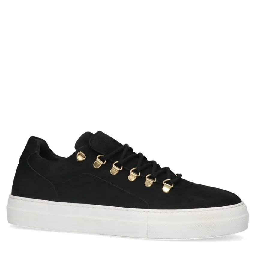 Manfield Zwarte nubuck sneakers^Heren Sneakers