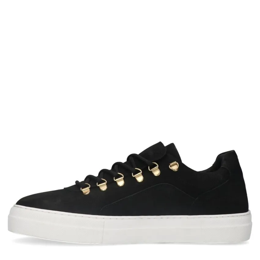 Manfield Zwarte nubuck sneakers^Heren Sneakers