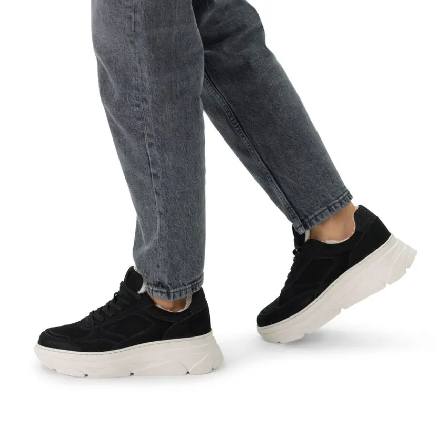 Manfield Zwarte nubuck sneakers^DAMES Sneakers