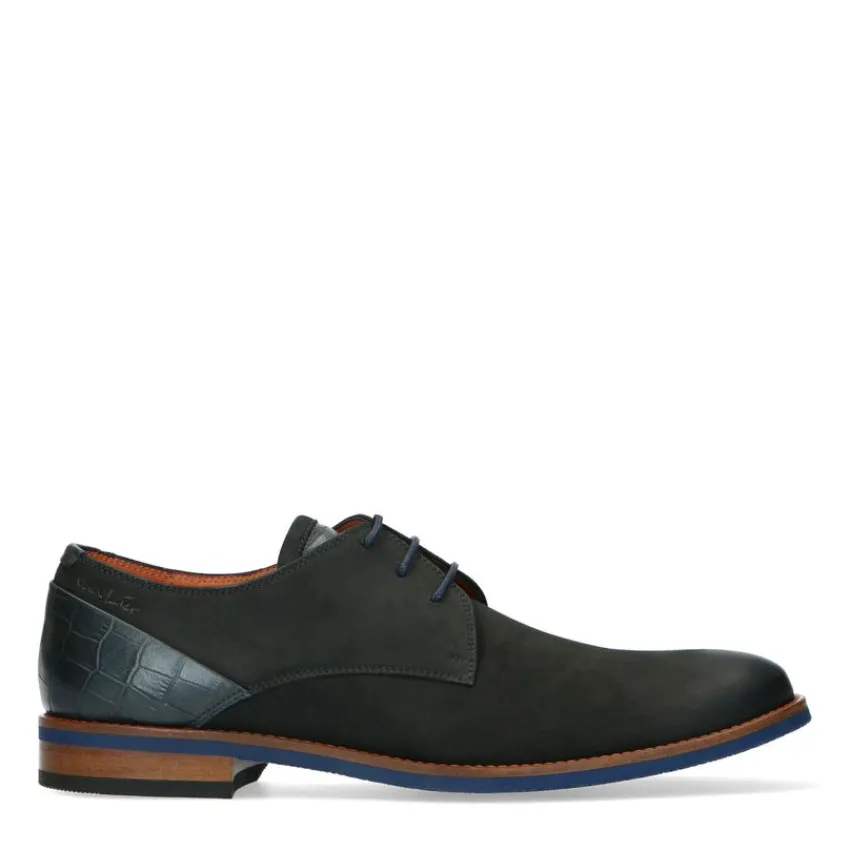 Van Lier Zwarte nubuck veterschoenen^Heren Veterschoenen
